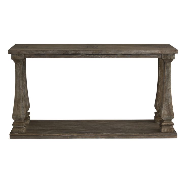 Rectangular Wooden Sofa Table with Square Baluster Legs, Gray