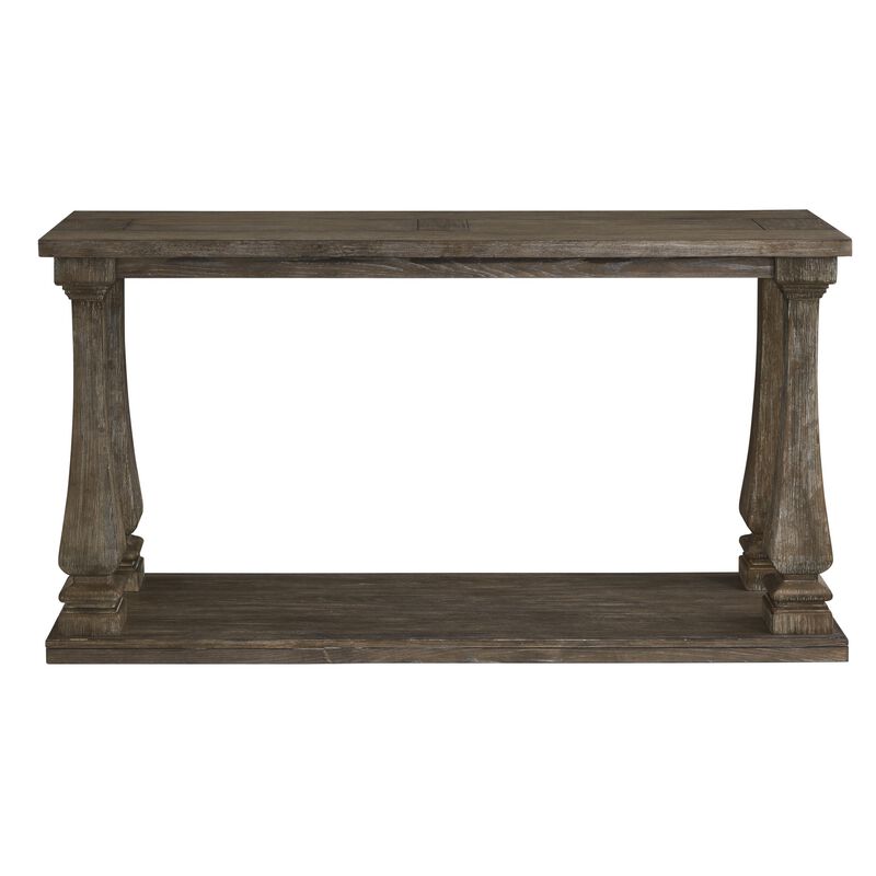 Rectangular Wooden Sofa Table with Square Baluster Legs, Gray