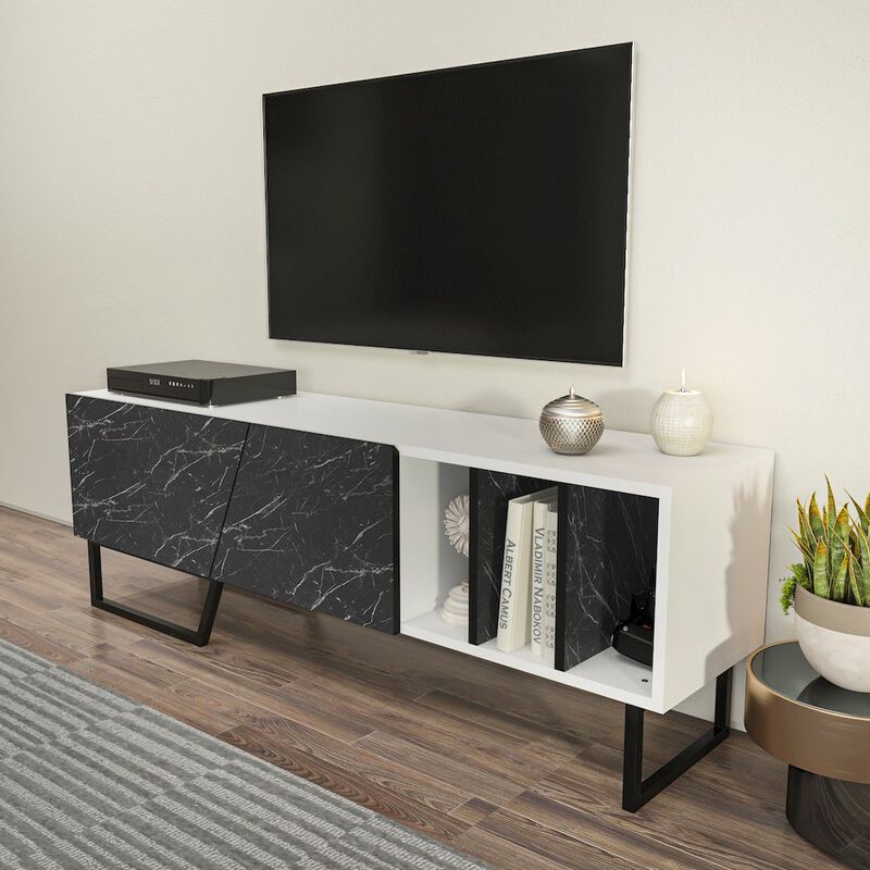 Decorotika Linossa Tv Stand White Bendire Marble Black