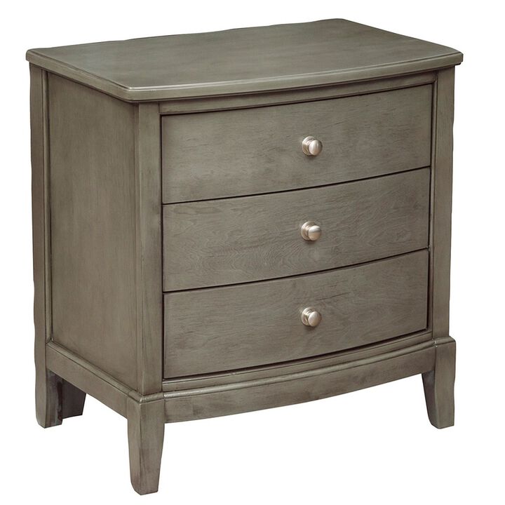 Wooden Nightstand with 3 Spacious Drawers and Knobs, Gray - Benzara