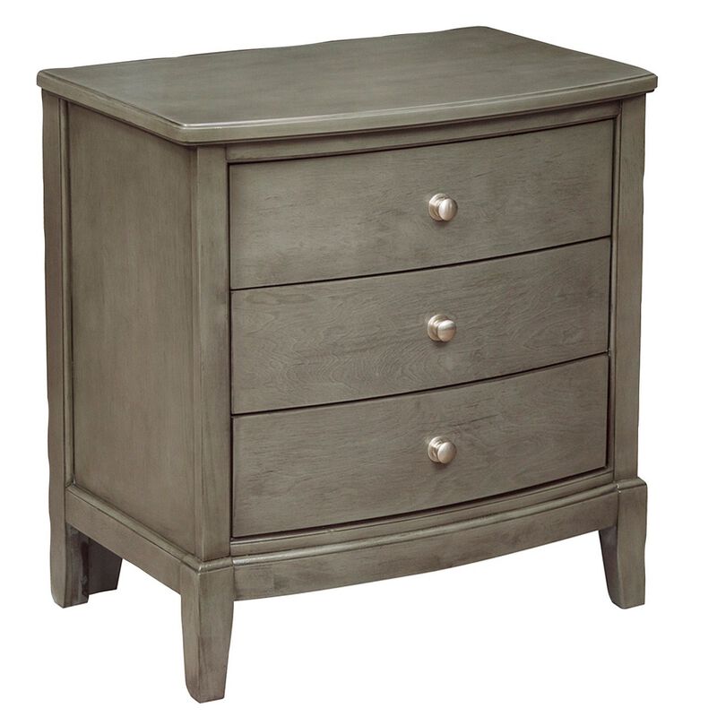 Wooden Nightstand with 3 Spacious Drawers and Knobs, Gray - Benzara