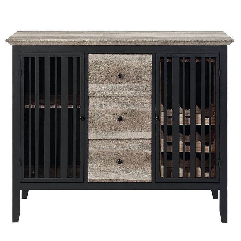 Nori 47 Inch Sideboard Buffet, 3 Drawers, Antique Oak Brown and Black