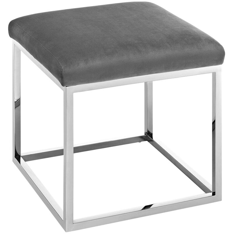 Modway Anticipate Modern Ottoman With Sheepskin Upholstery and Silver Stainless Steel Frame, White