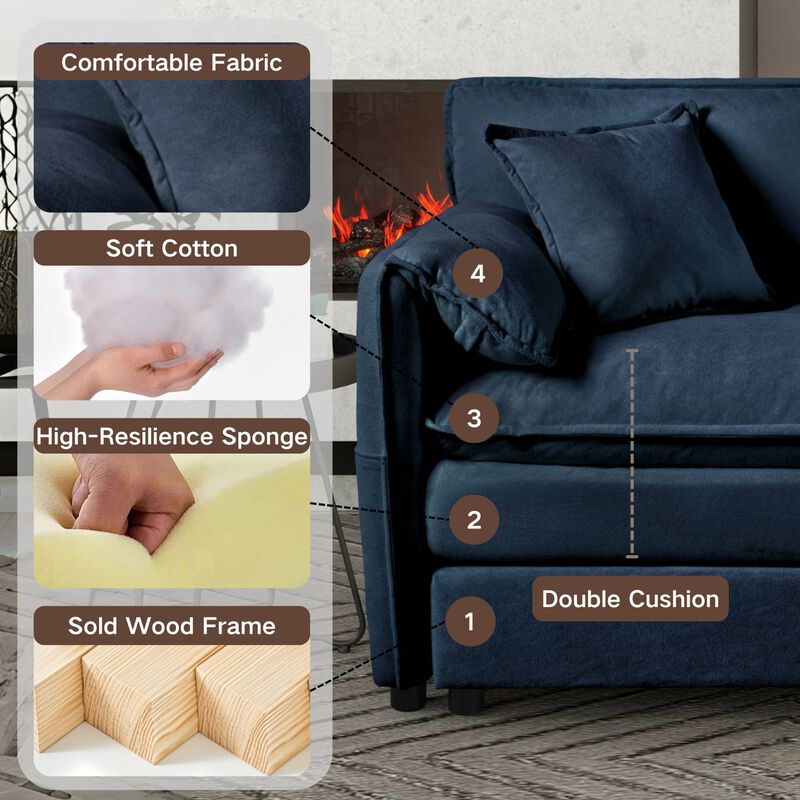 Deep Seat Sectional Sofa Cloud Couch with Ottoman,  Modern Chenille Comfy Love Seat Upholstered Modular L Shaped Couch,Grey image number 4