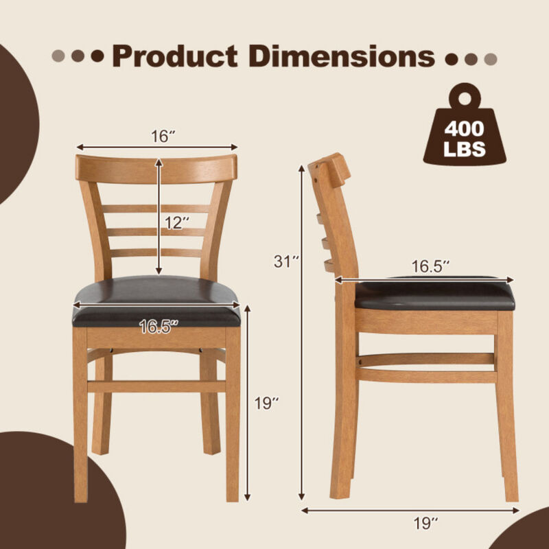 Wooden Dining Chair Set of 2 with Solid Rubber Wood Legs for Restaurant image number 2