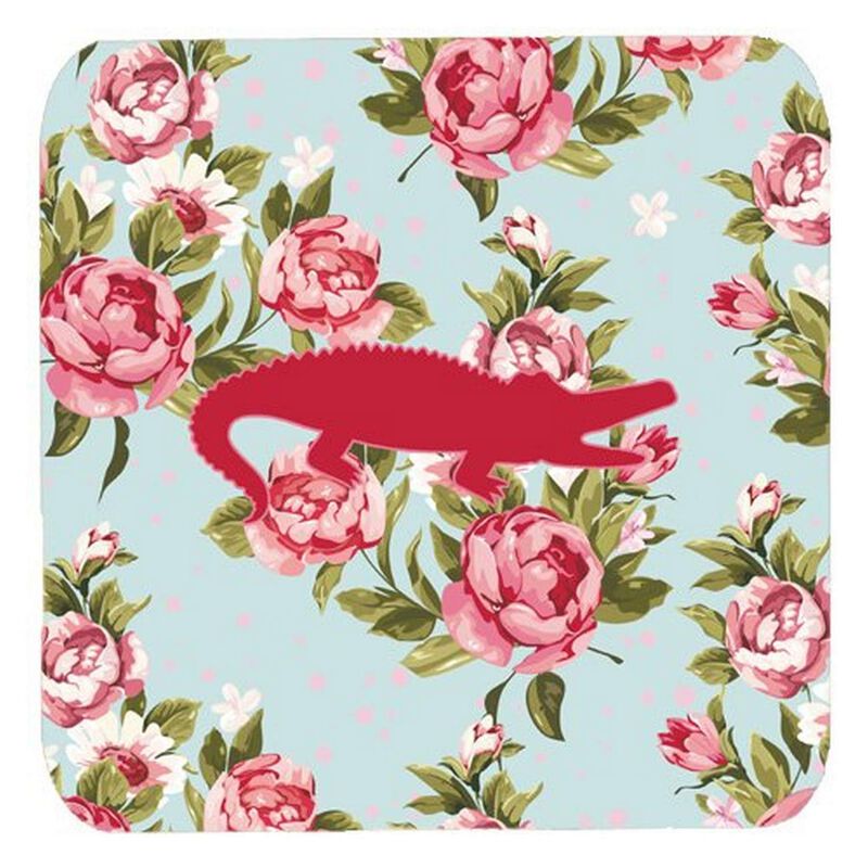 Caroline's Treasures BB1120-RS-BU-FC Alligator Shabby Chic Blue Roses Foam Coasters (Set of 4), 3.5 H x 3.5 W, Multicolor