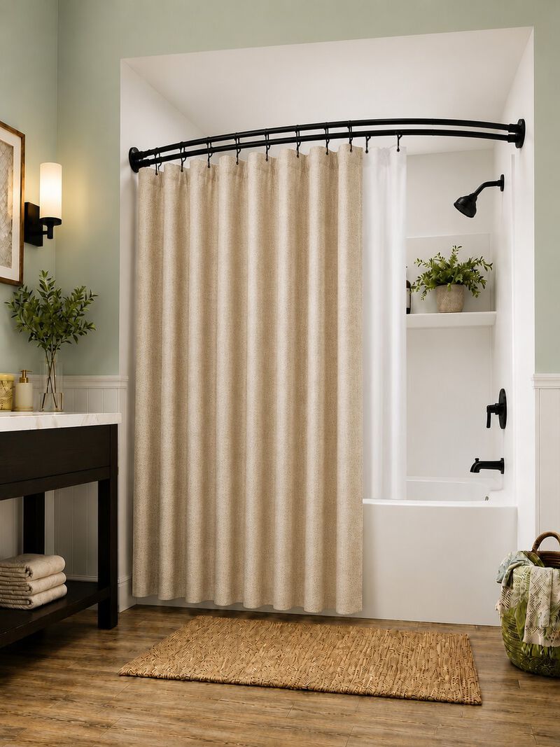 Shower Suite by Utopia Alley &ndash; Rustproof Aluminum Double Curved Shower Curtain Rod Combo Set with Liner & 24 Hooks, Adjustable 45&ndash;72 Inch Wall Mounted Dual Rod, Extra 30% Space image number 5