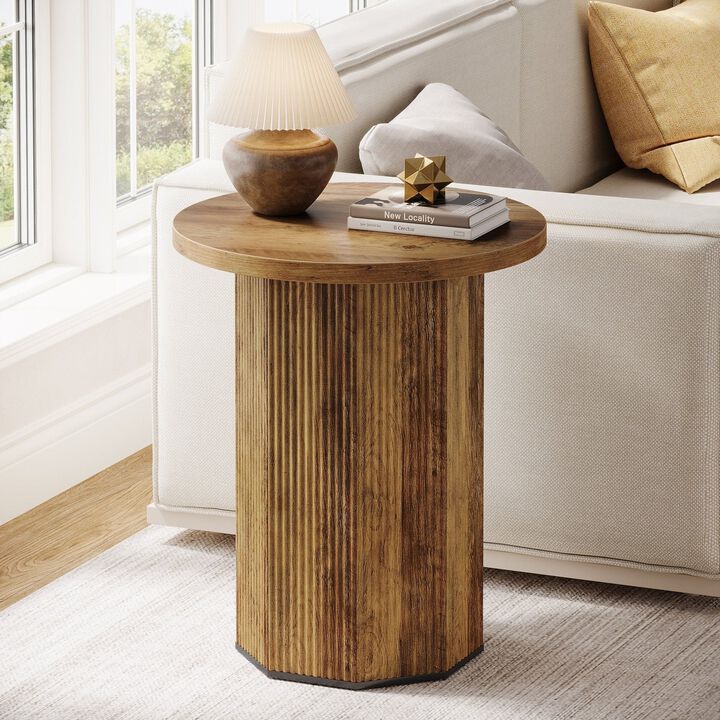 Narrow Round End Table, Side Table Nightstand with Stable Pedestal