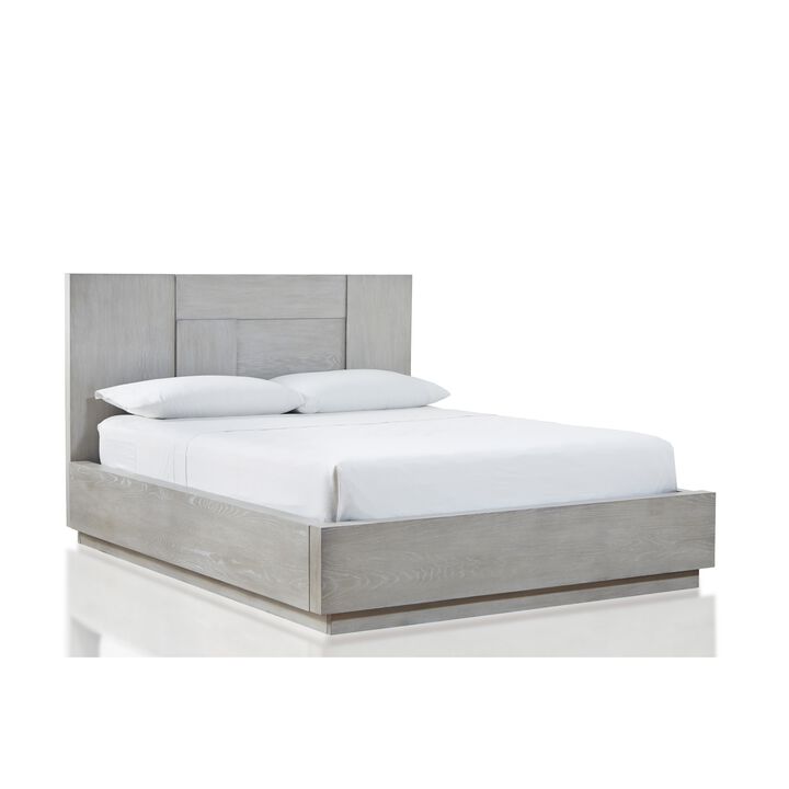 Glimps California King Platform Bed, Cross Grain Panel Headboard, Gray - Benzara