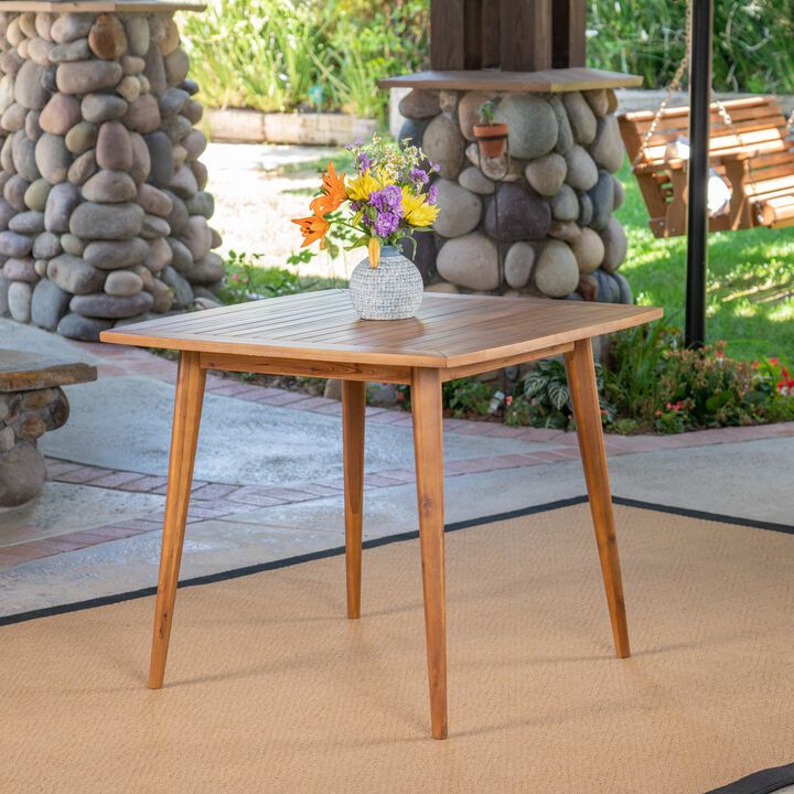 Outdoor Square Acacia Wood Patio End Table Side Table with Tapered Legs, Mid-Century Patio Table for 2&ndash;4 People