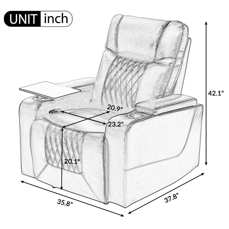 Merax Power Motion Recliner with USB Charging Port and Hidden Arm Storage 2 Convenient Cup Holders Design and 360° Swivel Tray Table