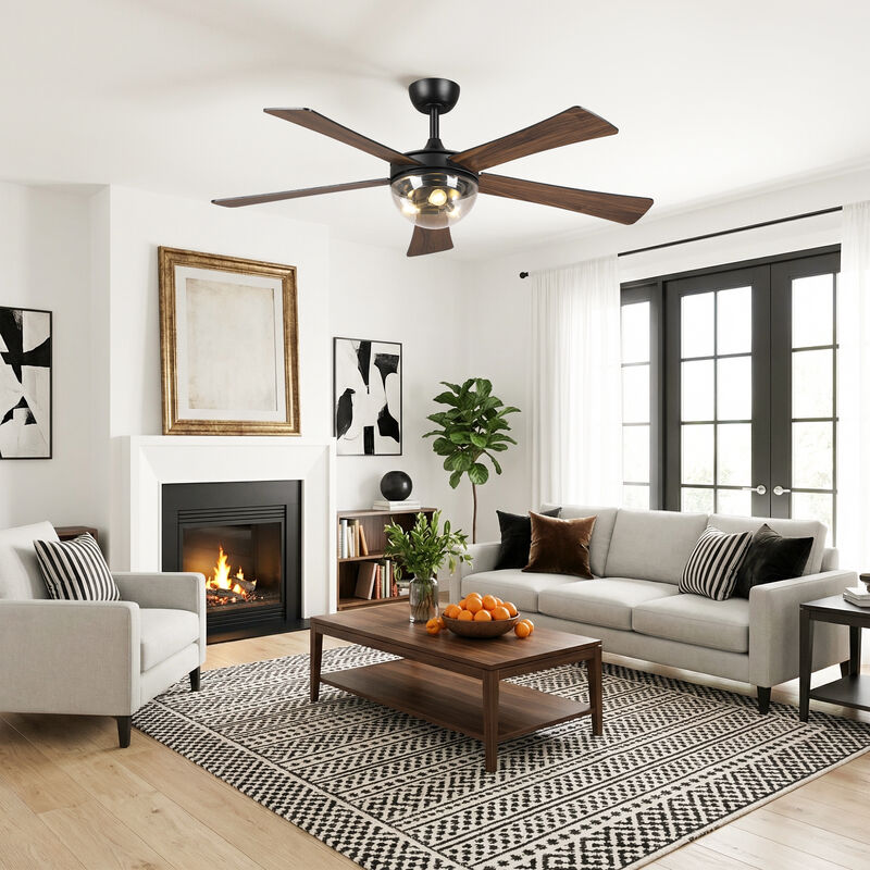 52" Modern Matte Black Reversible DC Motor Ceiling Fan with Light and Remote image number 4