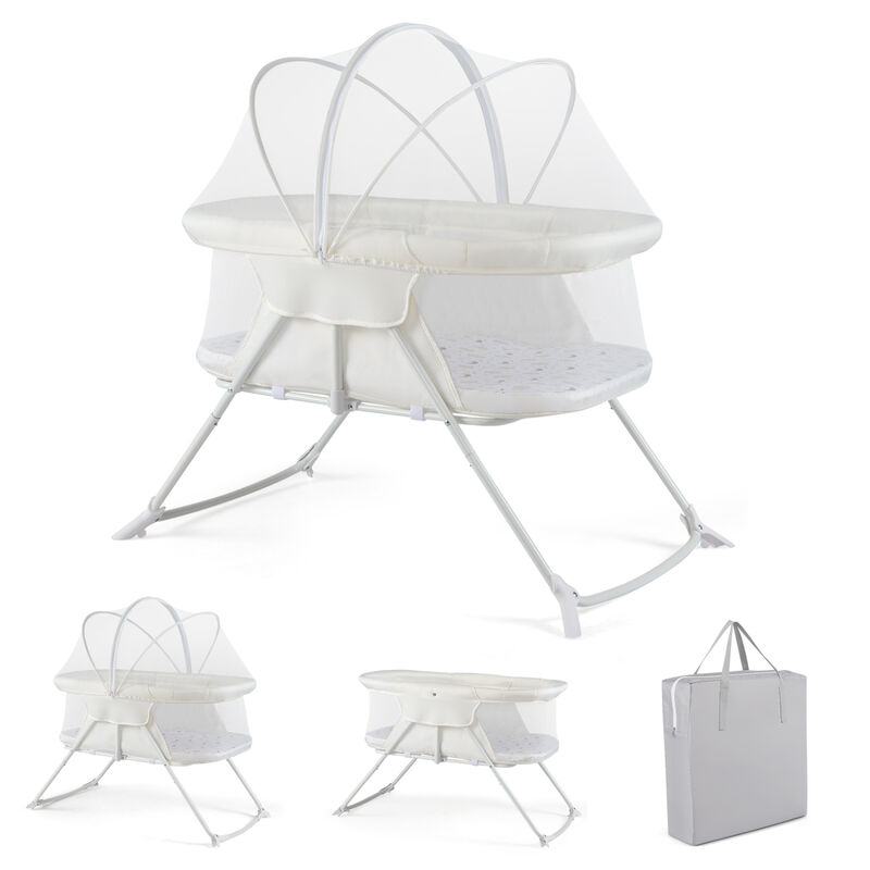 2 in 1 Baby Bedside Sleeper Bassinet with Rocking Motion and Breathable Mesh for Nursery image number 7