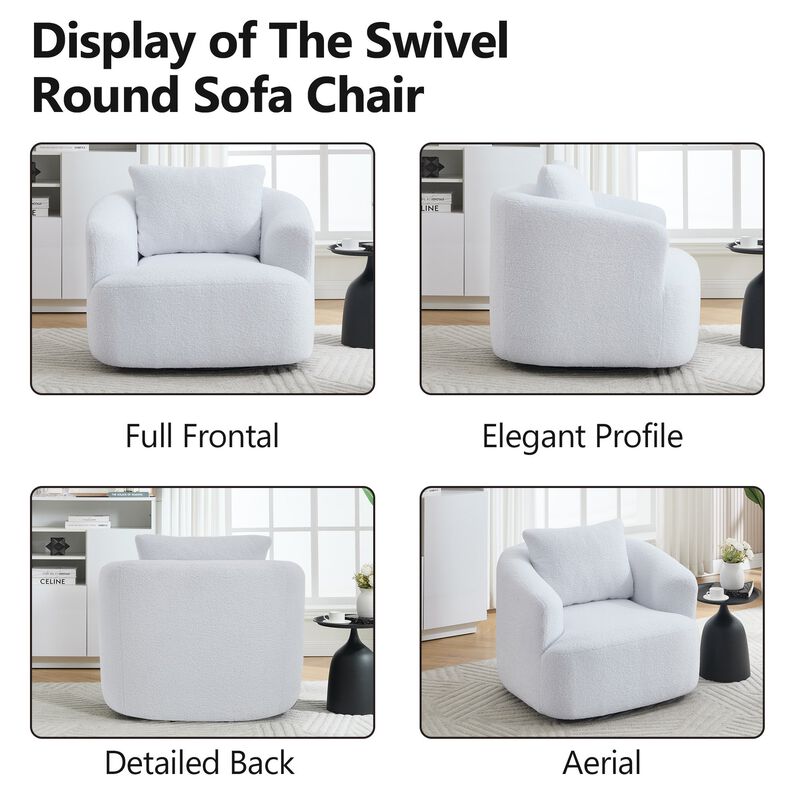 360&deg; Swivel Round Upholstered Comfy Chair Teddy Fleece High-Resilience Sponge Single Sofa image number 8