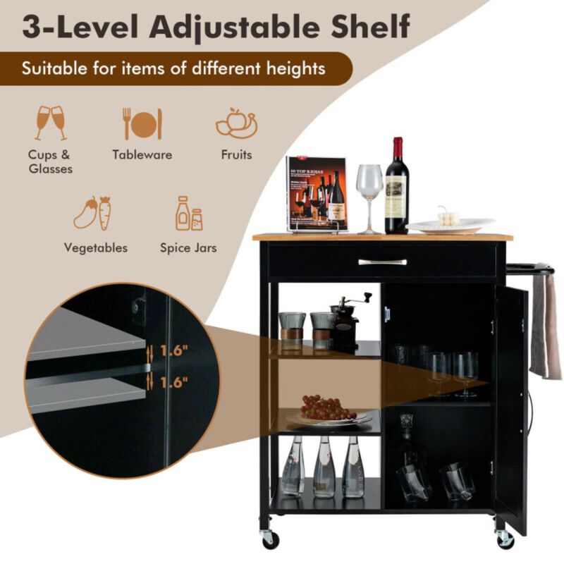 Hivvago Mobile Kitchen Island Cart with Rubber Wood Top
