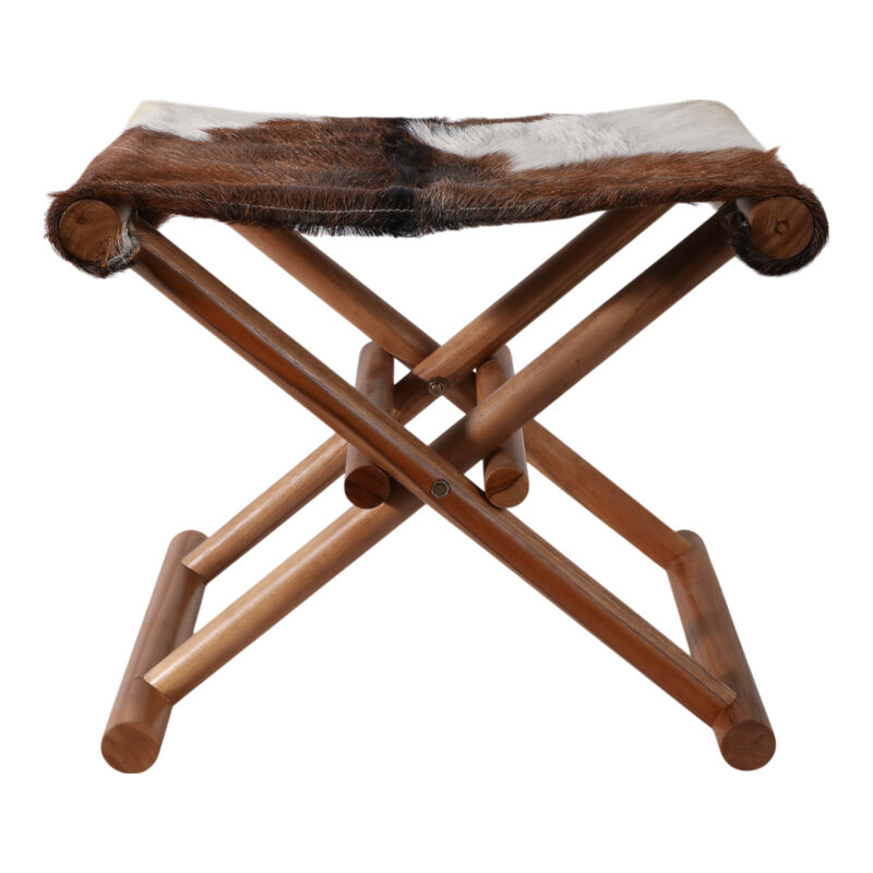 19x16" Hair On Hide Cow Print Stool, Brown/white image number 3