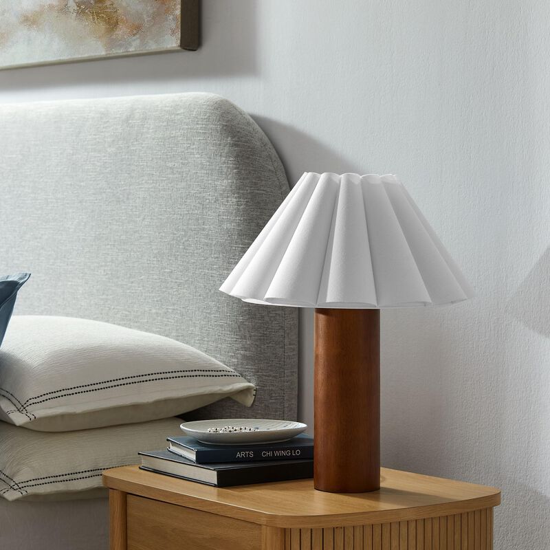 Modway Flora Table Lamp with Pleated Petal Lampshade in Walnut image number 5