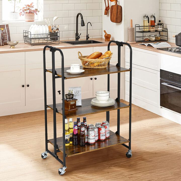 Foldable Rolling Cart with Storage Shelves for Kitchen