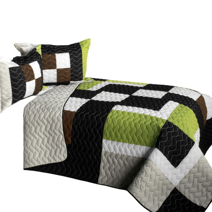 Earth Chant Quilted Patchwork Quilt Set 3PC Queen Cozy Bedding