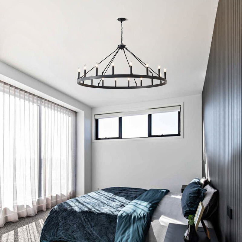 ELEMENT ACE 18-Light Adjustable Hanging Height Wagon Wheel Ceiling Chandelier for Dining Room Kitchen Island Living Room Bar and Indoor Home Decor image number 5