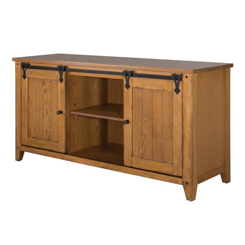 Liberty Furniture Rustic Oak TV Console with Solid and Manufactured Wood Construction image number 3