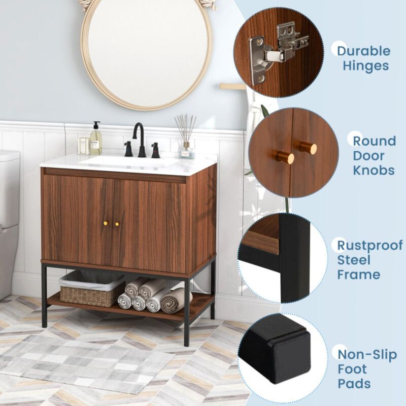 Hivvago 31 Inch Bathroom Vanity Sink Combo with Doors and Open Shelf