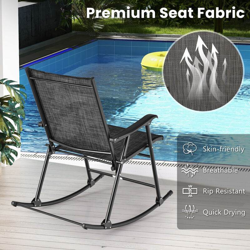 Folding Rocking Chair with Breathable Seat Fabric Set of 2