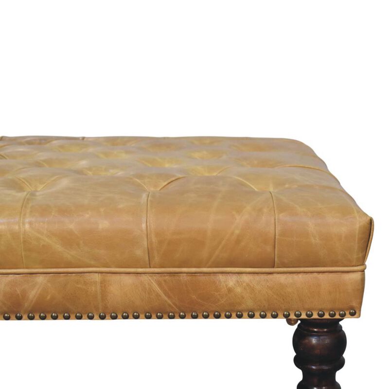 Artisan Furniture Solid Wood Tan Leather Upholstered Ottoman image number 3