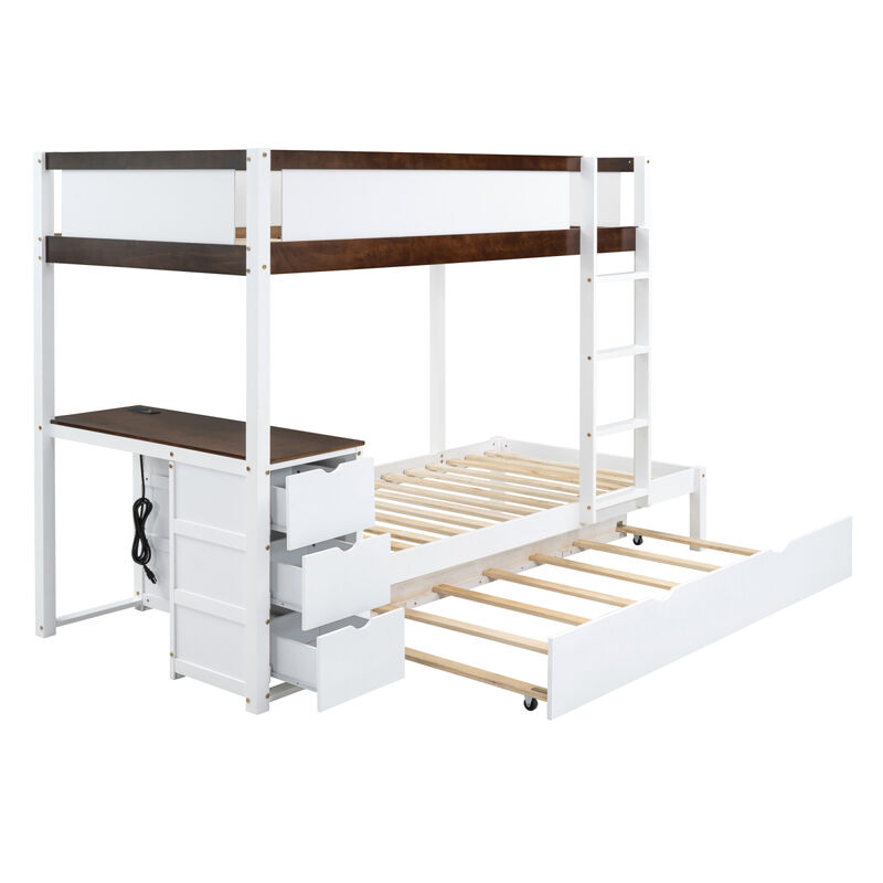 Twin Over Twin Bunk Bed With Twin Size Trundle, Storage And Desk