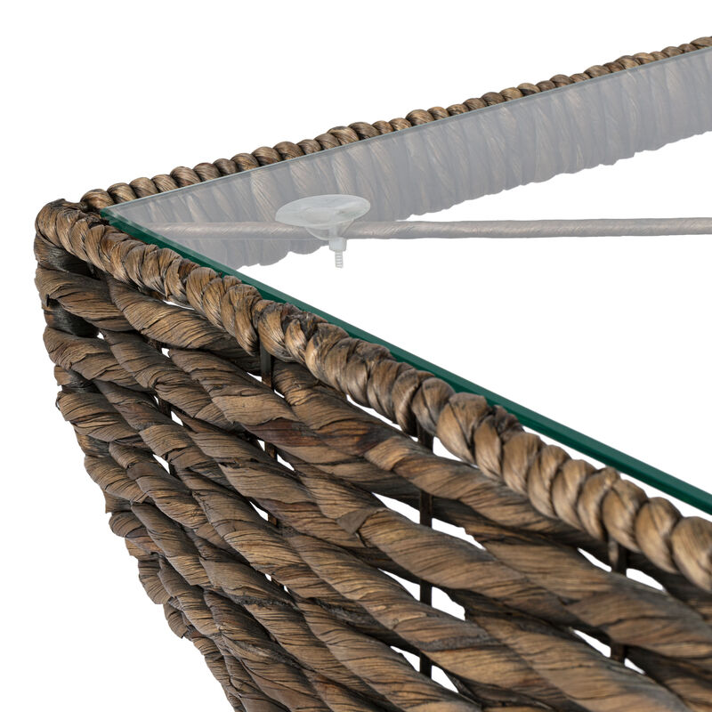 Suraya Coastal Bohemian Handwoven Water Hyacinth Sculptural Twisted End Table with Glass Top and Storage Shelf image number 5