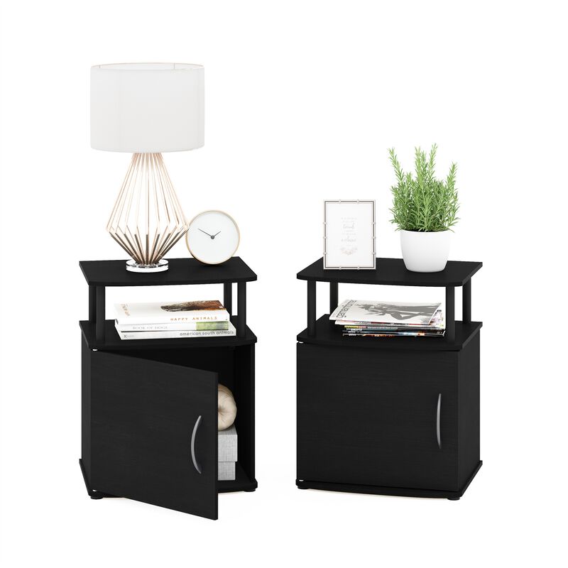 Furinno JAYA End Side Sofa Table/Nightstand with Door, 2-Pack, PVC Tubes, Black Wood