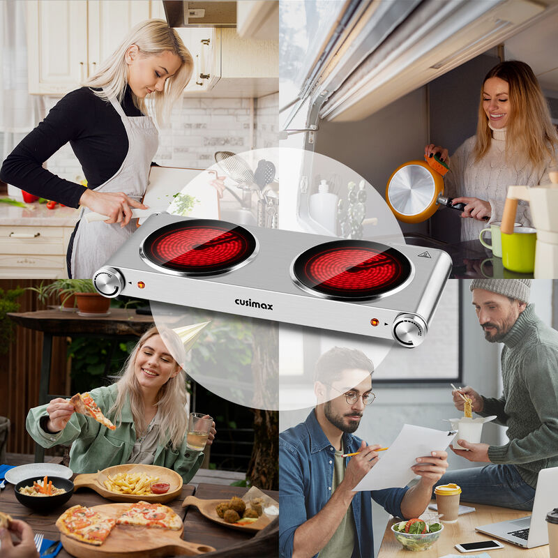 Cusimax 7.1 inch Portable Electric Hot Plate, 1800W Glass Dual Countertop Electric Cooktop, Stainless Steel Infrared Electric Stove image number 7