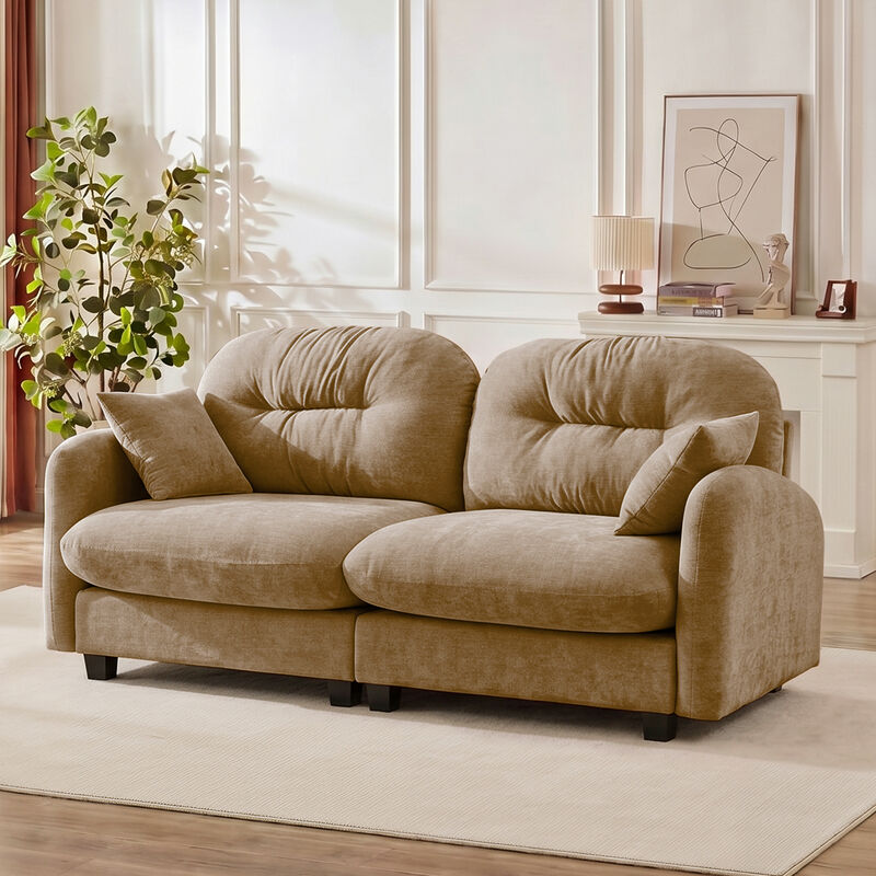 Modern Modular Cloud Loveseat, Chenille Fabric with Pleated Back, Ergonomic Cushion, Wood Base for Home Office image number 1
