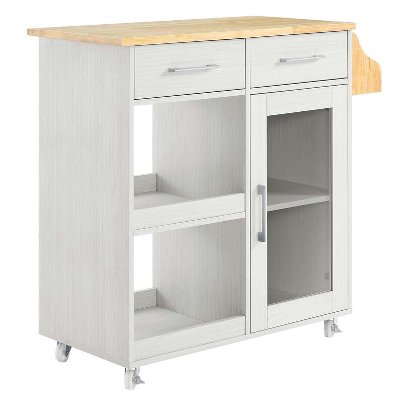 Modway Culinary Rolling Kitchen Cart with Storage in White Natural - 3 Tiers Kitchen Island on Wheels with Spice Rack, Functional as a Coffee Station, Bar Cabinet or Butcher Block Island image number 0