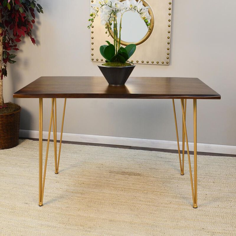 Carolina Living Seti Live Edge Dining Table - Elm Top - Gold Base