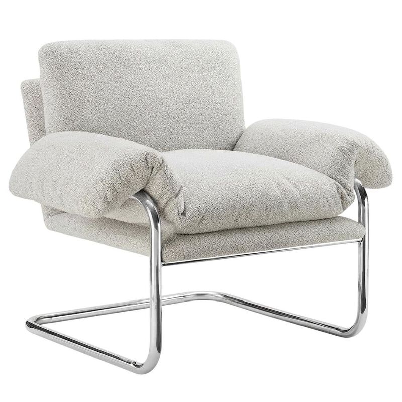 Boucle Fabric Accent Chair for Living Room, Bedroom, or Reading Nook, Newsprint image number 1