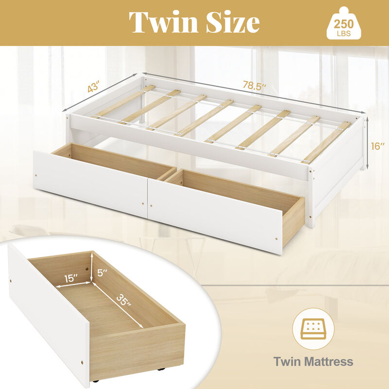 Captain Bed with 2 Drawers and Slats Support for Space-Saving Storage and Comfortable Sleep