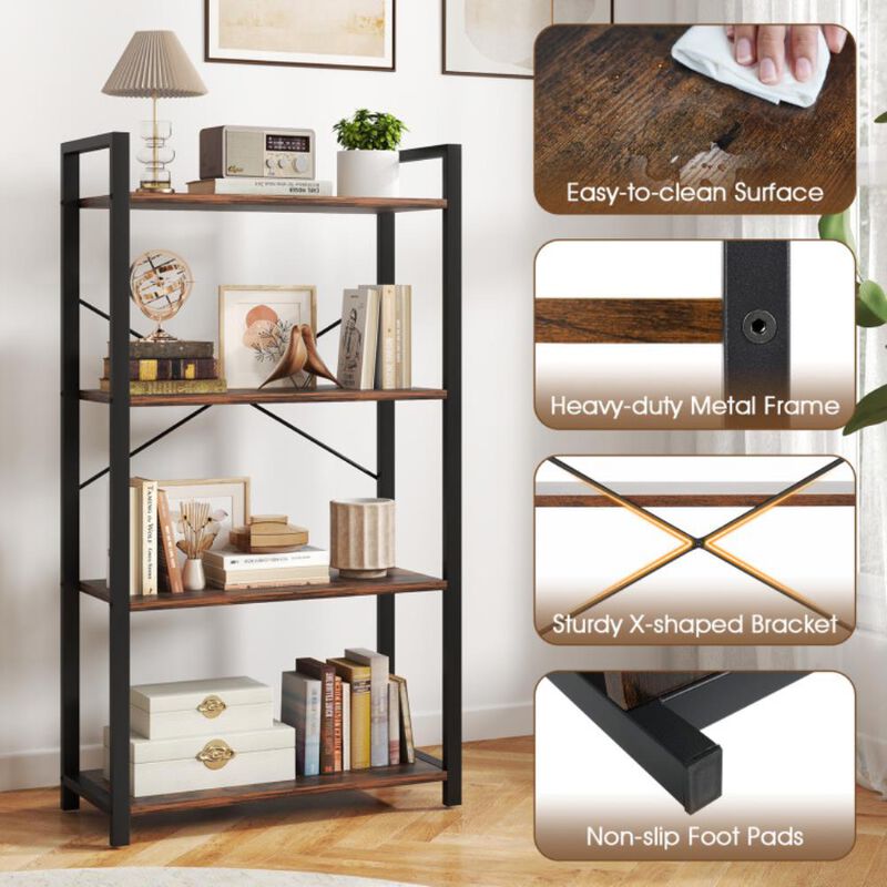 Hivvago 4-Tier Bookshelf with Heavy Duty Metal Frame Industrial Display Shelf