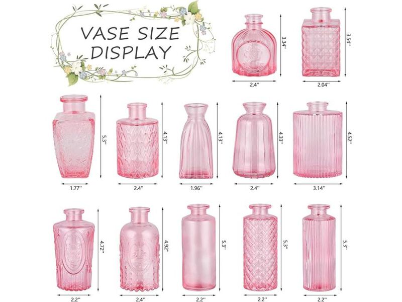 Set of 12 Pink Glass Bud Vases &ndash; Small Vintage Mini Bottles image number 2