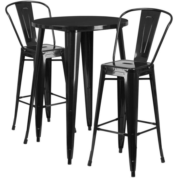 Flash Furniture 30'' Round Black Metal Indoor-Outdoor Bar Table Set with 2 Cafe Stools