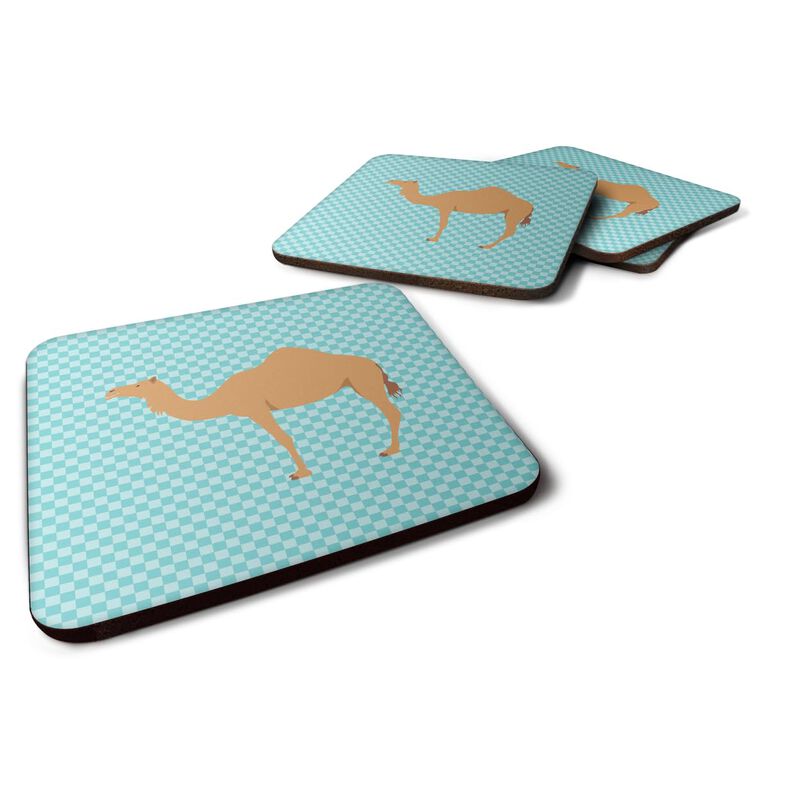 Caroline's Treasures Arabian Camel Dromedary Blue Check Decorative coasters, 3.5, Multicolor