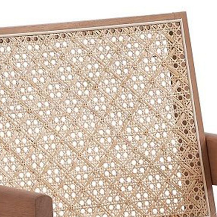 Tina 26 Inch Accent Armchair, Woven Rattan, Natural Brown Wood Finish