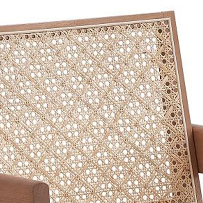 Tina 26 Inch Accent Armchair, Woven Rattan, Natural Brown Wood Finish