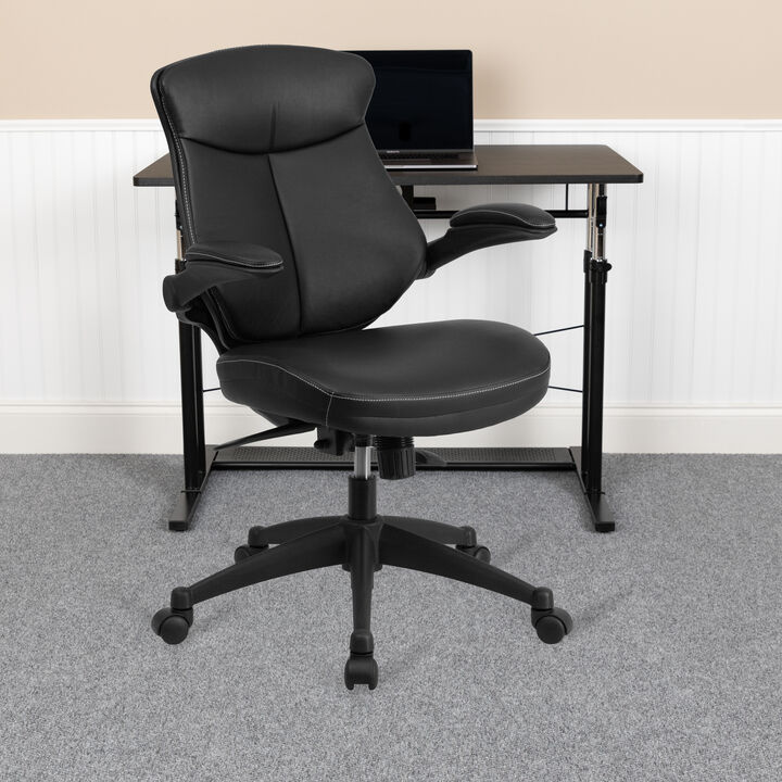 Kale Mid-Back LeatherSoft Executive Swivel Ergonomic Office Chair with Back Angle Adjustment and Flip-Up Arms