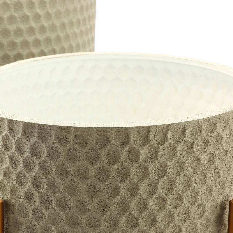 LuxenHome Set of 2 Gray Honeycomb Metal Cachepot Planters with Gold Stands
