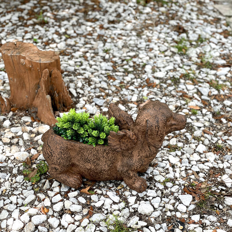 Flying Wiener Dog Planter 18" Brown, With Drain Hole, Rustic Garden Decor image number 8