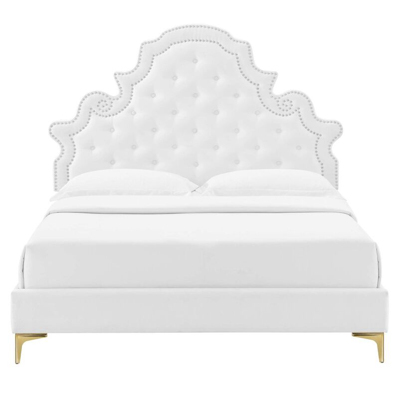Modway Gwyneth Tufted Performance Velvet Twin Platform Bed in White with Gold Metal Legs image number 0