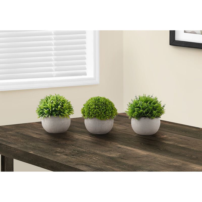 Monarch Specialties I 9589 -Artificial Plant, 5" Tall, Grass, Indoor, Faux, Fake, Table, Greenery, Potted, Set Of 3, Decorative, Green Plants, Grey Pots image number 1
