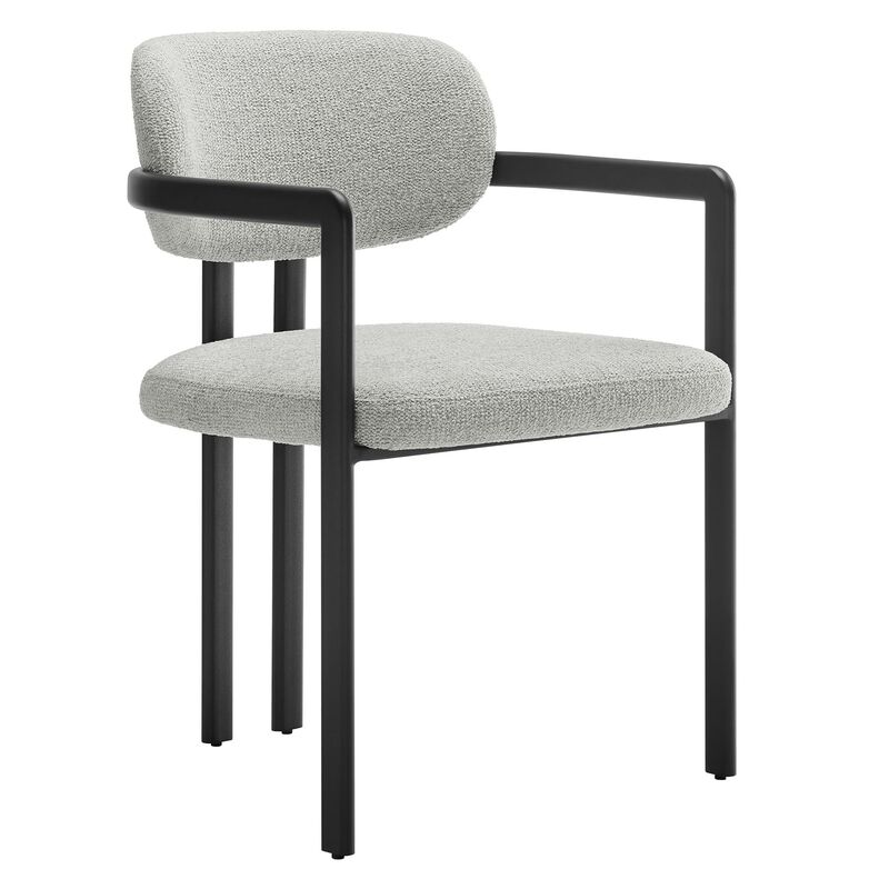 Modway Elio Modern Barrel Dining Chair with Open Back in Black Dove Gray &ndash; Upholstered Fabric Armchair with Metal Frame image number 0