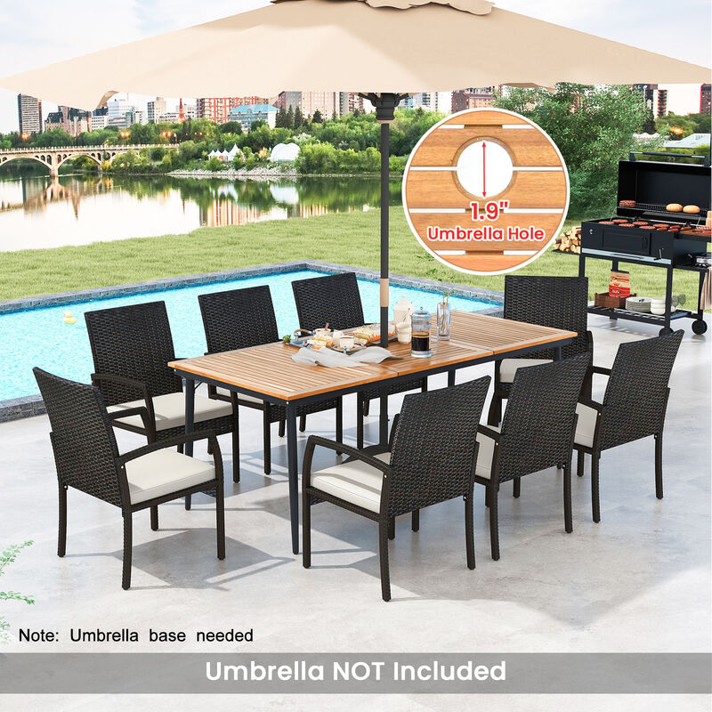 9-Piece Rattan Patio Furniture Set &ndash; Table with Umbrella Hole & 8 Chairs